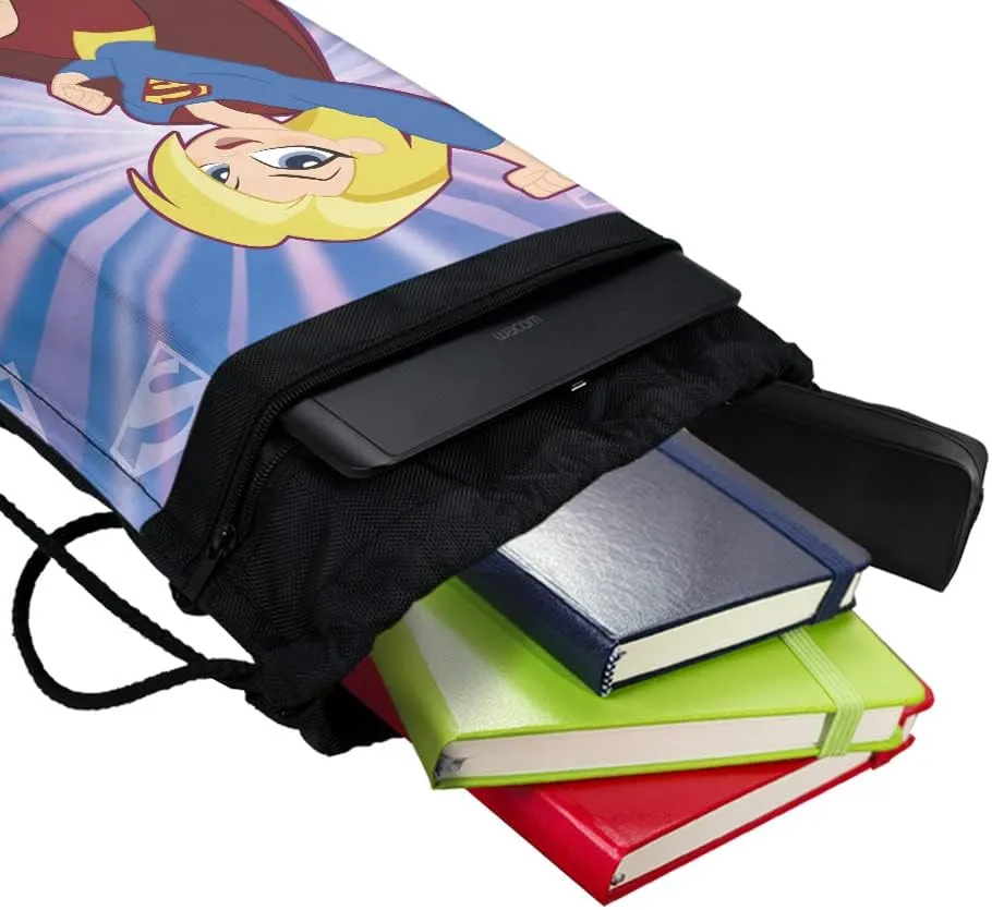 LOGOVISION DC Super Hero Girls Supergirl Drawstring Backpack Sports Bag Sackpack 17" x 13", Perfect for Gym, Yoga or Practice