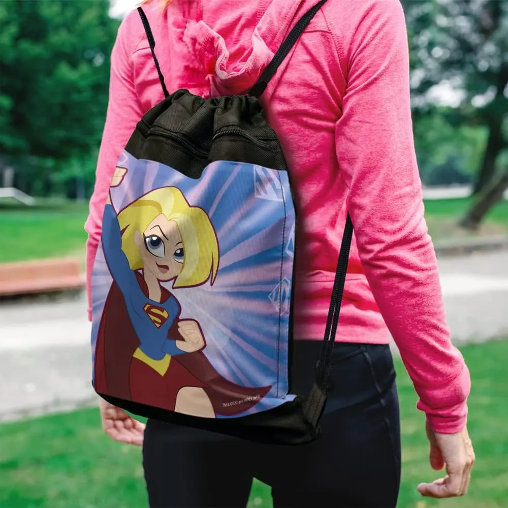 LOGOVISION DC Super Hero Girls Supergirl Drawstring Backpack Sports Bag Sackpack 17" x 13", Perfect for Gym, Yoga or Practice