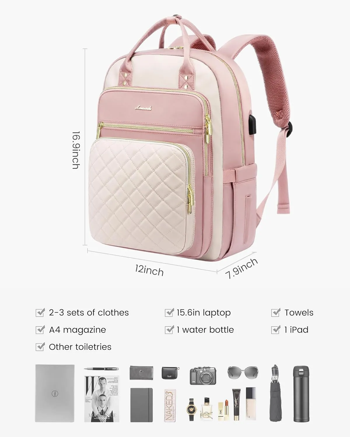 LOVEVOOK Laptop Backpack Purse for Women, 15.6" Laptop Bag for Travel with USB Port, Water Resistant Lightweight Daypacks for College Work Business, Nurse Teacher Computer Backpacks
