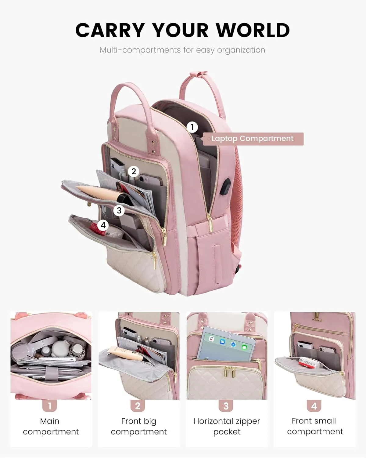 LOVEVOOK Laptop Backpack Purse for Women, 15.6" Laptop Bag for Travel with USB Port, Water Resistant Lightweight Daypacks for College Work Business, Nurse Teacher Computer Backpacks