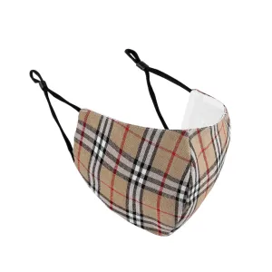 Masks { Vintage plaid check } Designer inspired ~ Adjustable beads ~ Pocket for you to add your own filter