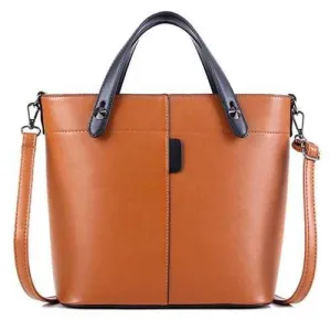 Metal Rivets PU Leather Tote Bag - Light Brown
