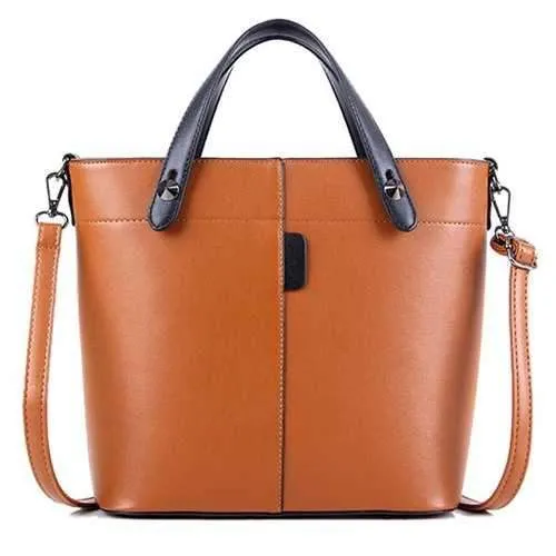 Metal Rivets PU Leather Tote Bag - Light Brown