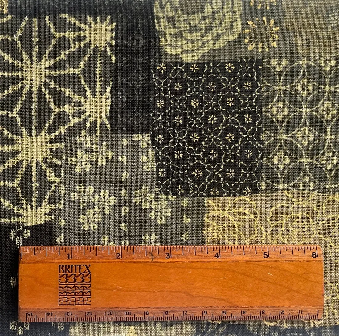 Nara Olive Floral Patchwork Collage Cotton Dobby (Made in Japan)