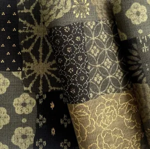 Nara Olive Floral Patchwork Collage Cotton Dobby (Made in Japan)