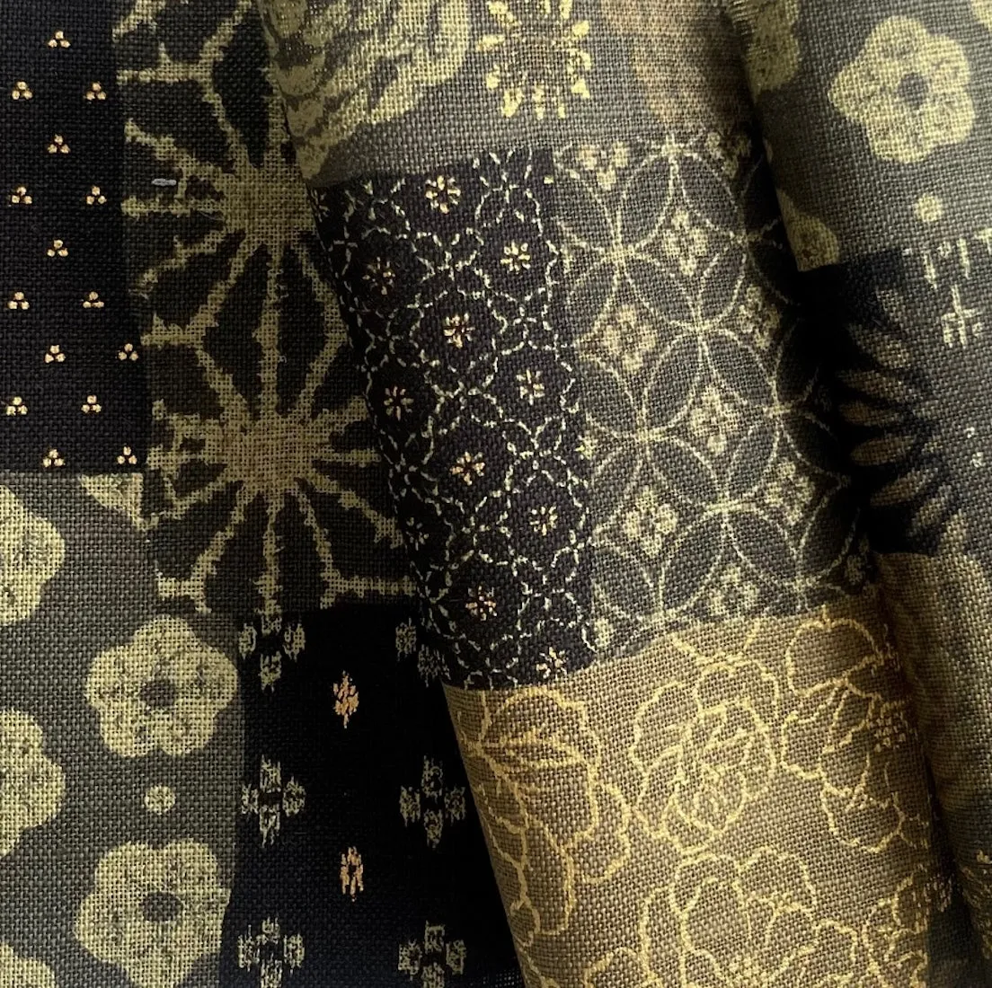 Nara Olive Floral Patchwork Collage Cotton Dobby (Made in Japan)