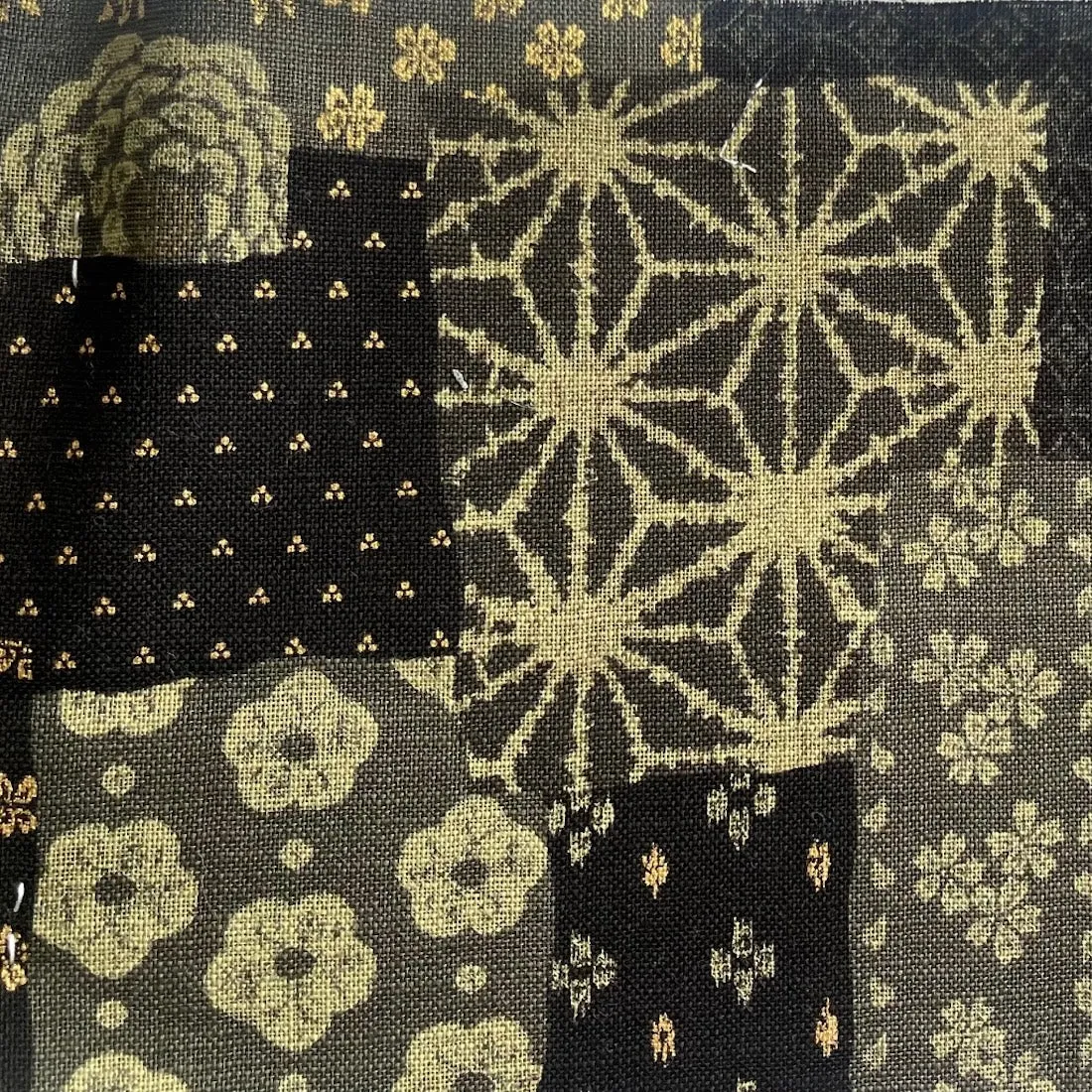 Nara Olive Floral Patchwork Collage Cotton Dobby (Made in Japan)