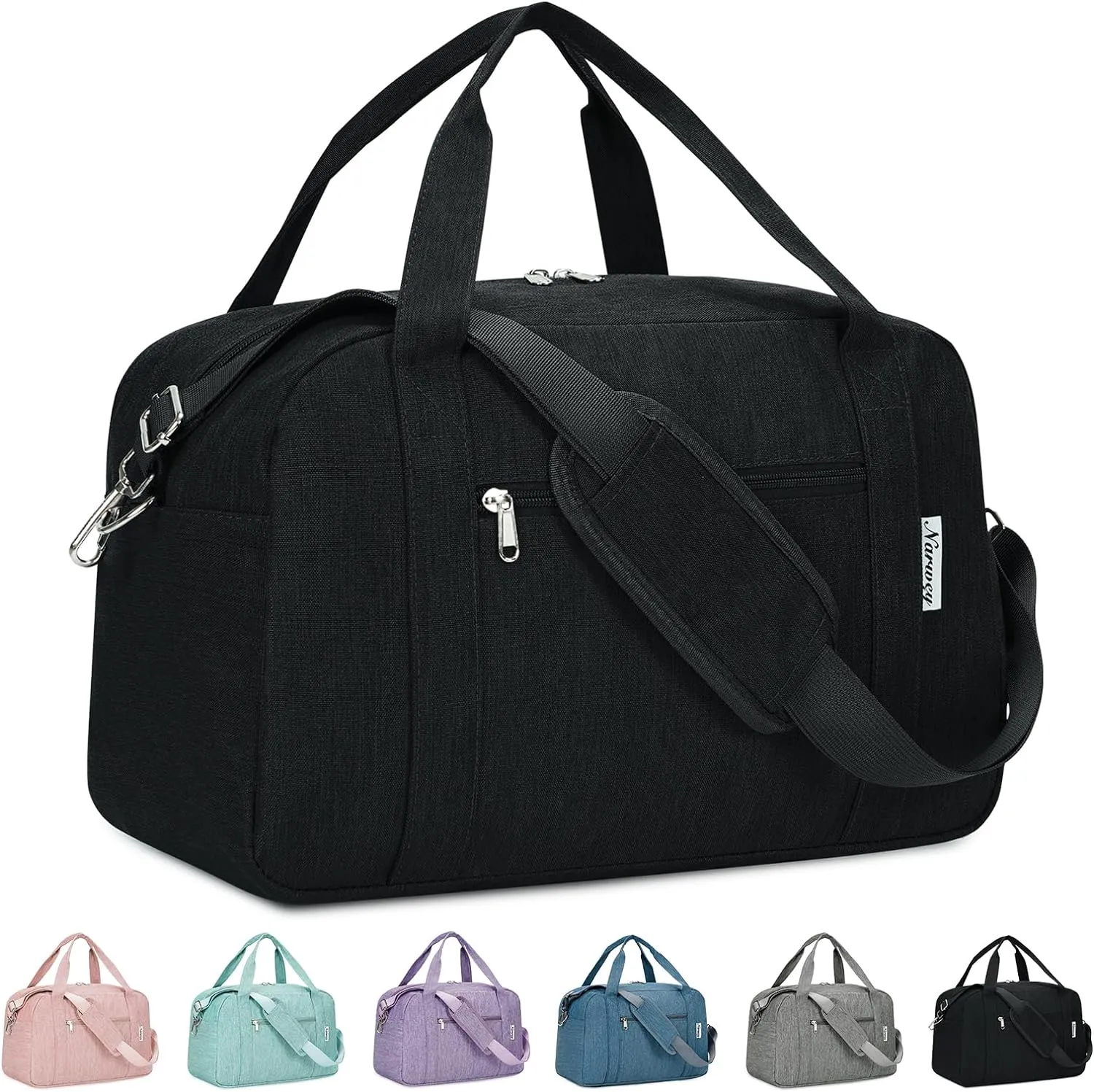 Narwey 18" Carry on Bag Underseat for Airplane Spirit Airlines Personal Item Travel Bag 18x14x8 Small Duffle Bag Duffel Bag Gym Weekender Overnight Bag with Wet Pocket for Women and Men (Black)