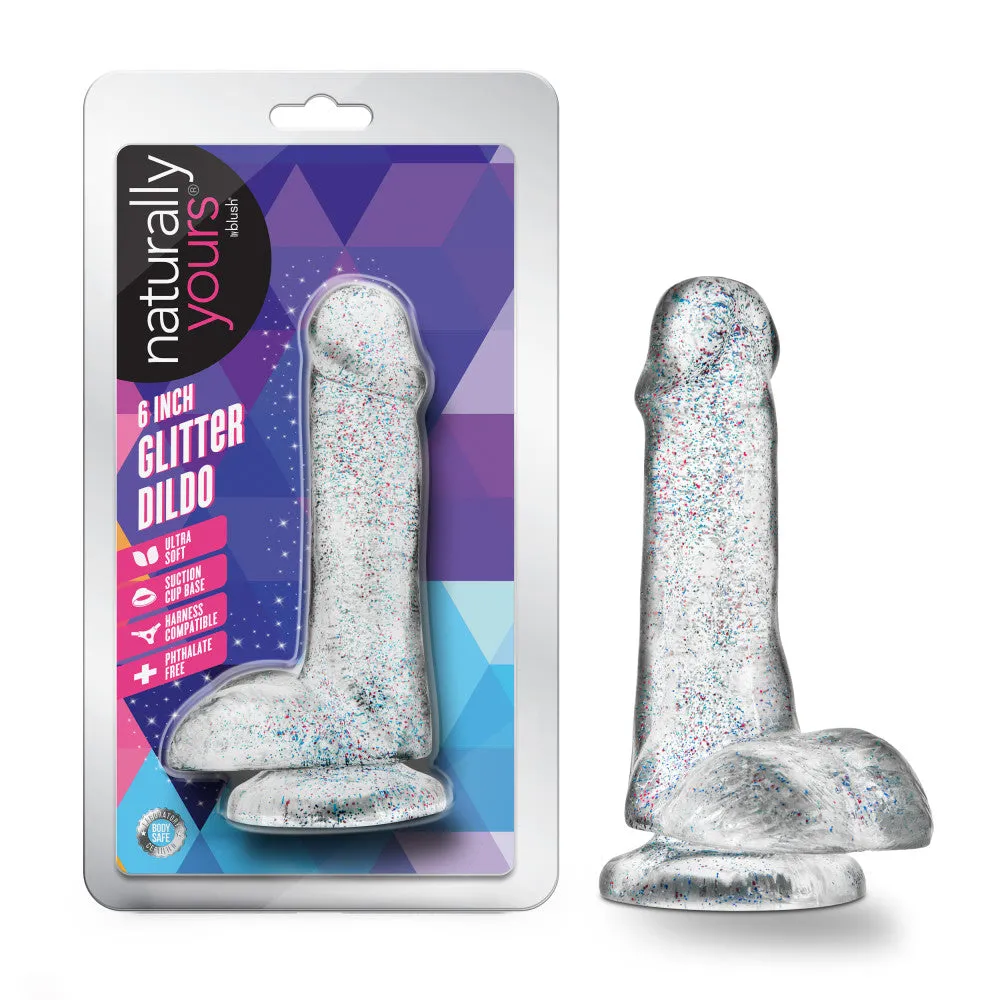 Naturally Yours By Blush® | Realistic Sparkling Clear 6-Inch Long Dildo With Balls & Suction Cup Base