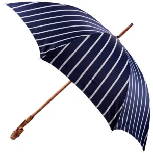 Navy Pin Stripe Umbrella with Bamboo Handle