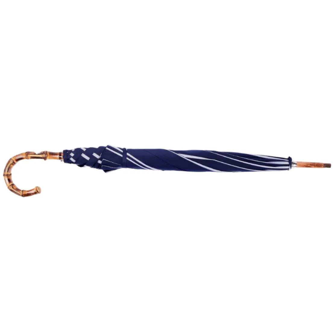 Navy Pin Stripe Umbrella with Bamboo Handle
