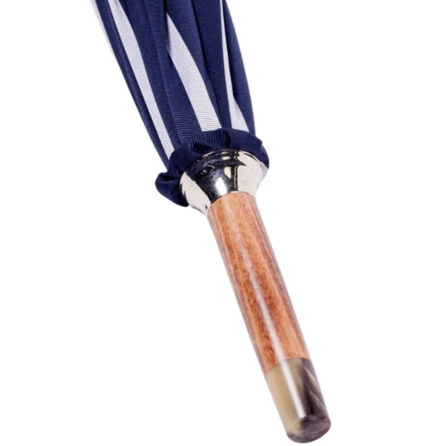 Navy Pin Stripe Umbrella with Bamboo Handle