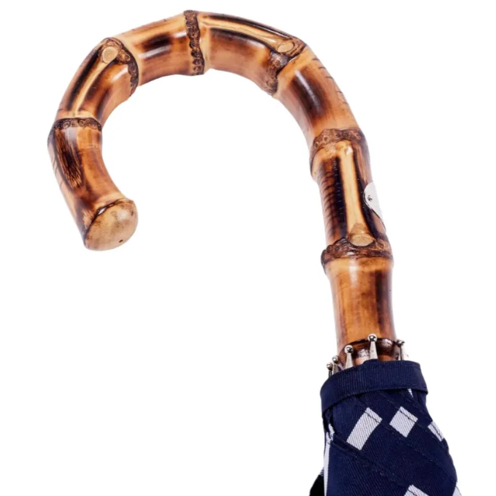 Navy Pin Stripe Umbrella with Bamboo Handle