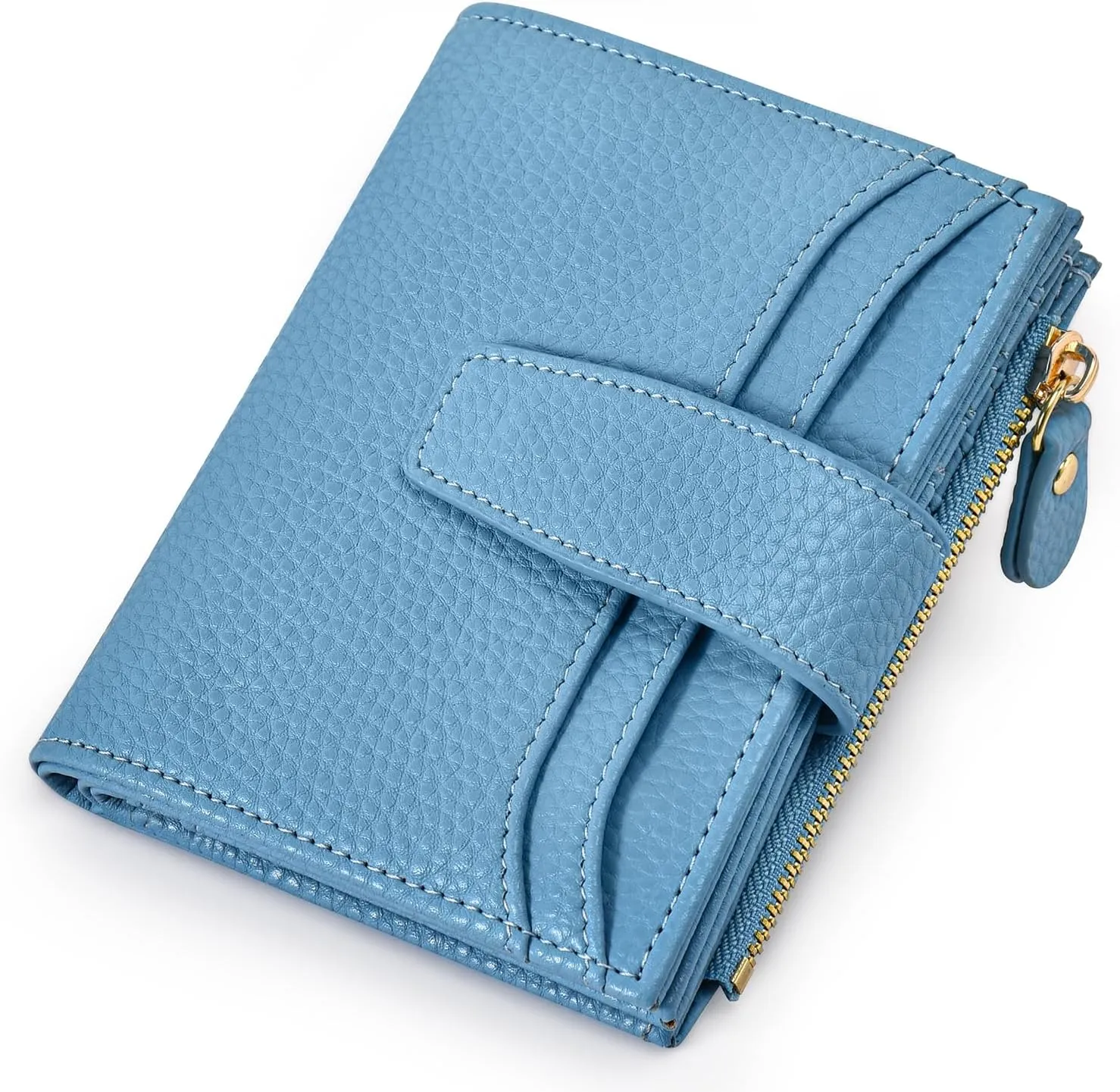 oscaurt Small Wallet Women RFID Blocking Bifold Compact Credit Card Holder Leather Wallets for Women with Zipper Coin Pocket and 2 ID Window (Blue)