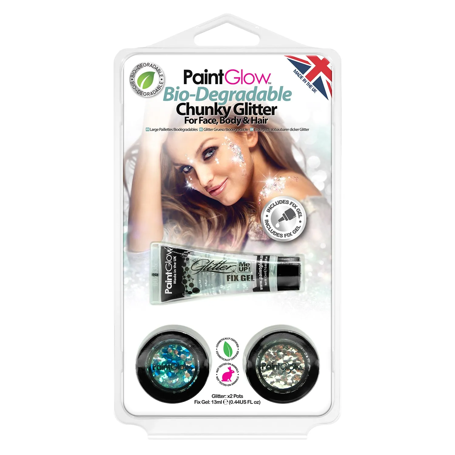 PaintGlow Bio-Degradable Chunky Glitter for Face, Body & Hair (Pack 3)