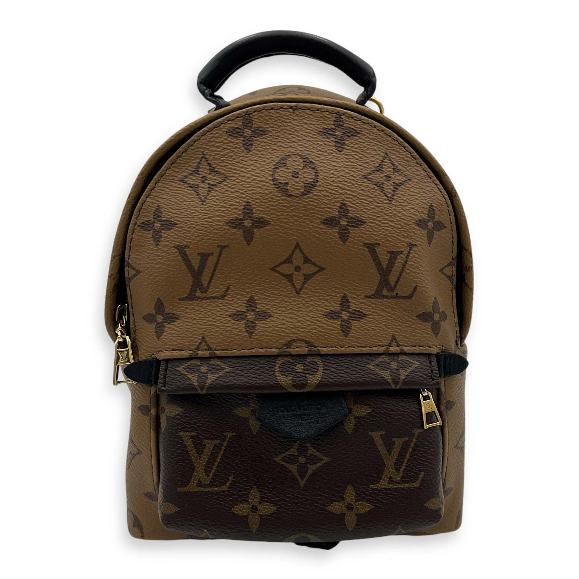 Palm Springs Mini Brown Backpack in Monogram Coated Canvas, Gold hardware