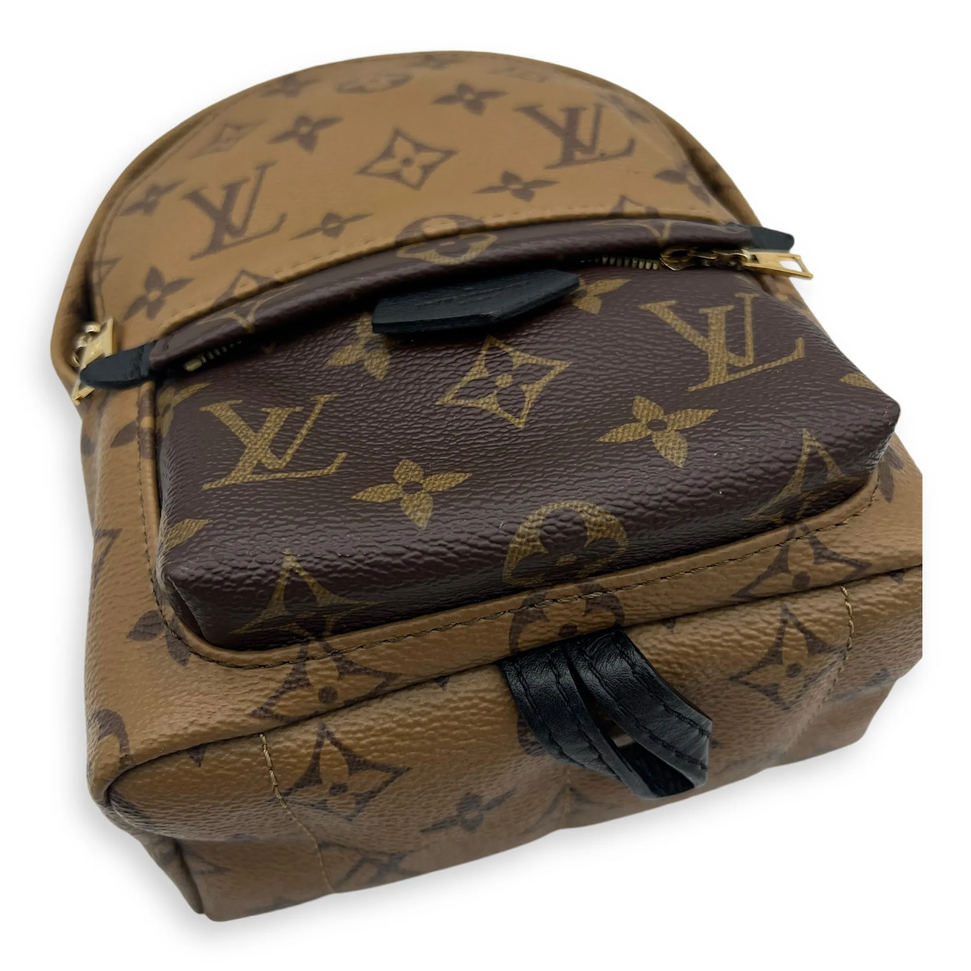 Palm Springs Mini Brown Backpack in Monogram Coated Canvas, Gold hardware