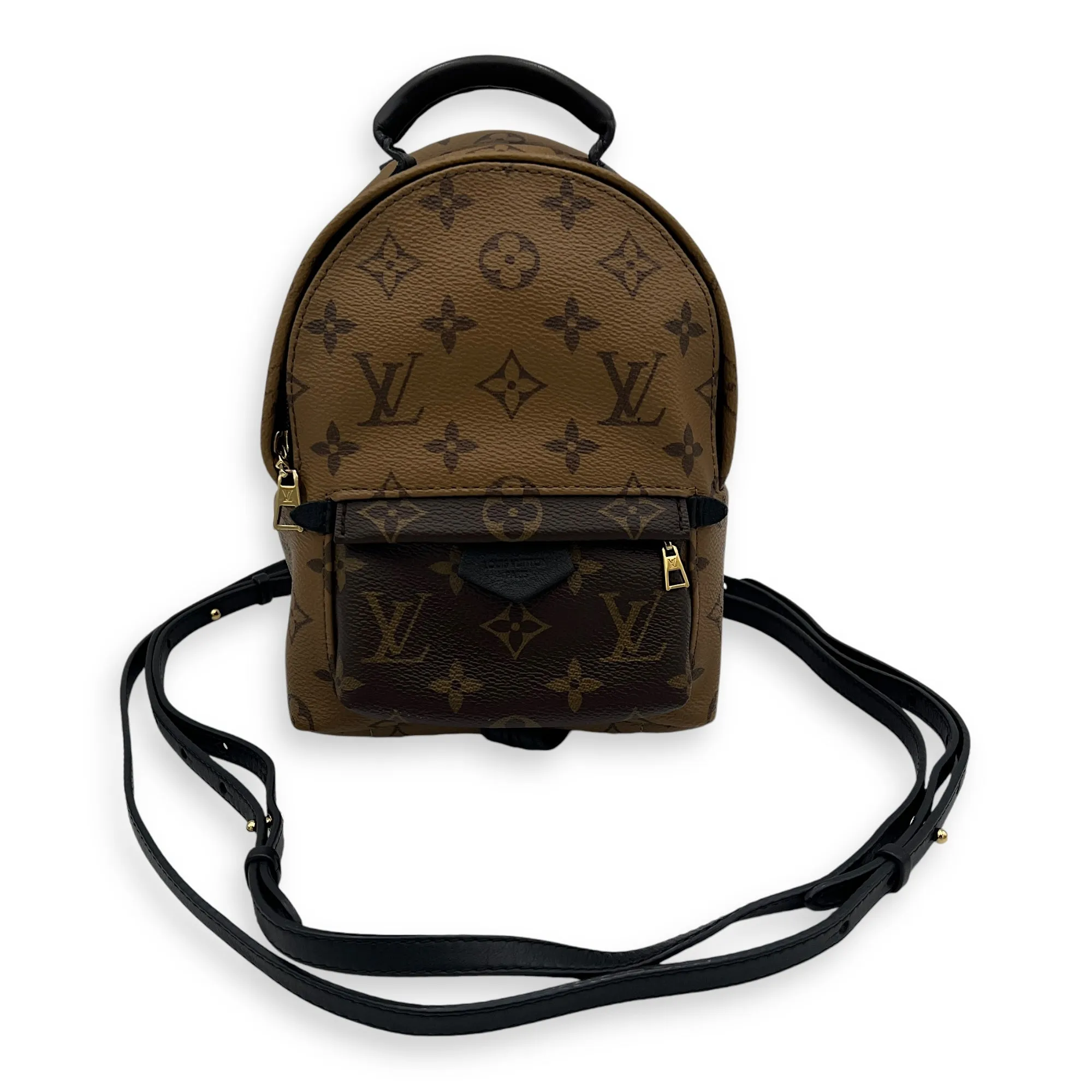 Palm Springs Mini Brown Backpack in Monogram Coated Canvas, Gold hardware