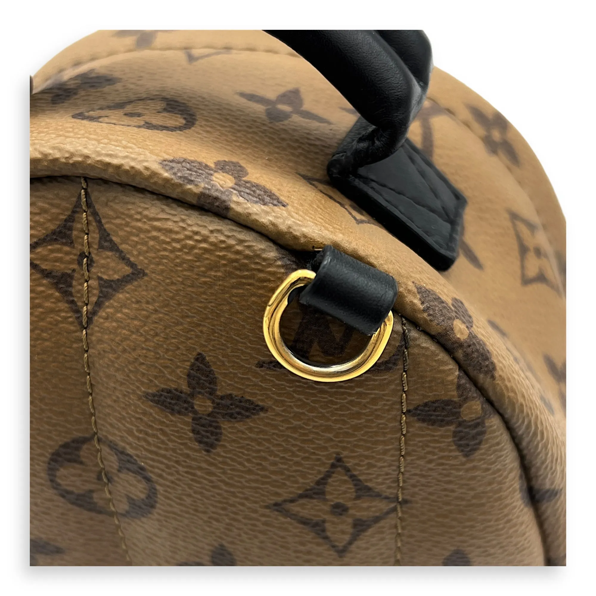 Palm Springs Mini Brown Backpack in Monogram Coated Canvas, Gold hardware
