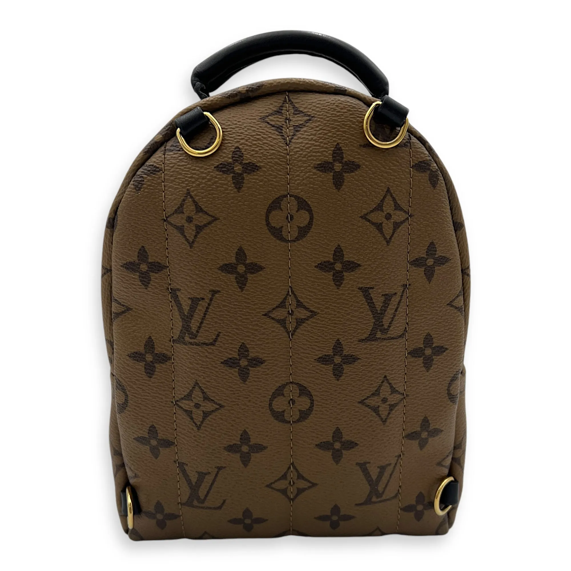 Palm Springs Mini Brown Backpack in Monogram Coated Canvas, Gold hardware