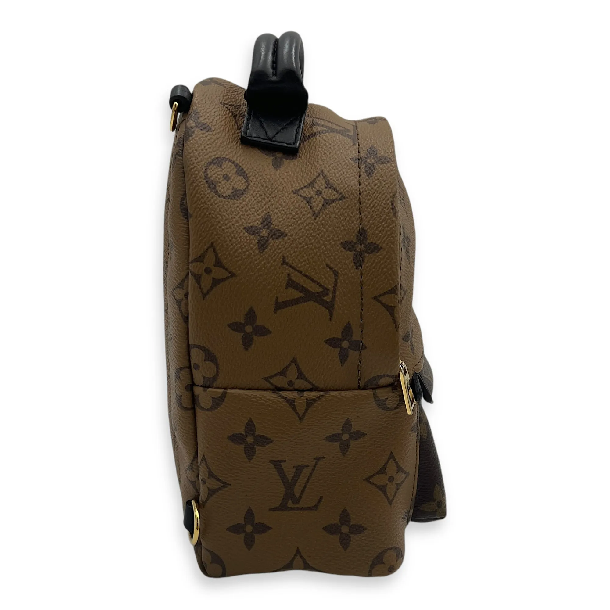 Palm Springs Mini Brown Backpack in Monogram Coated Canvas, Gold hardware
