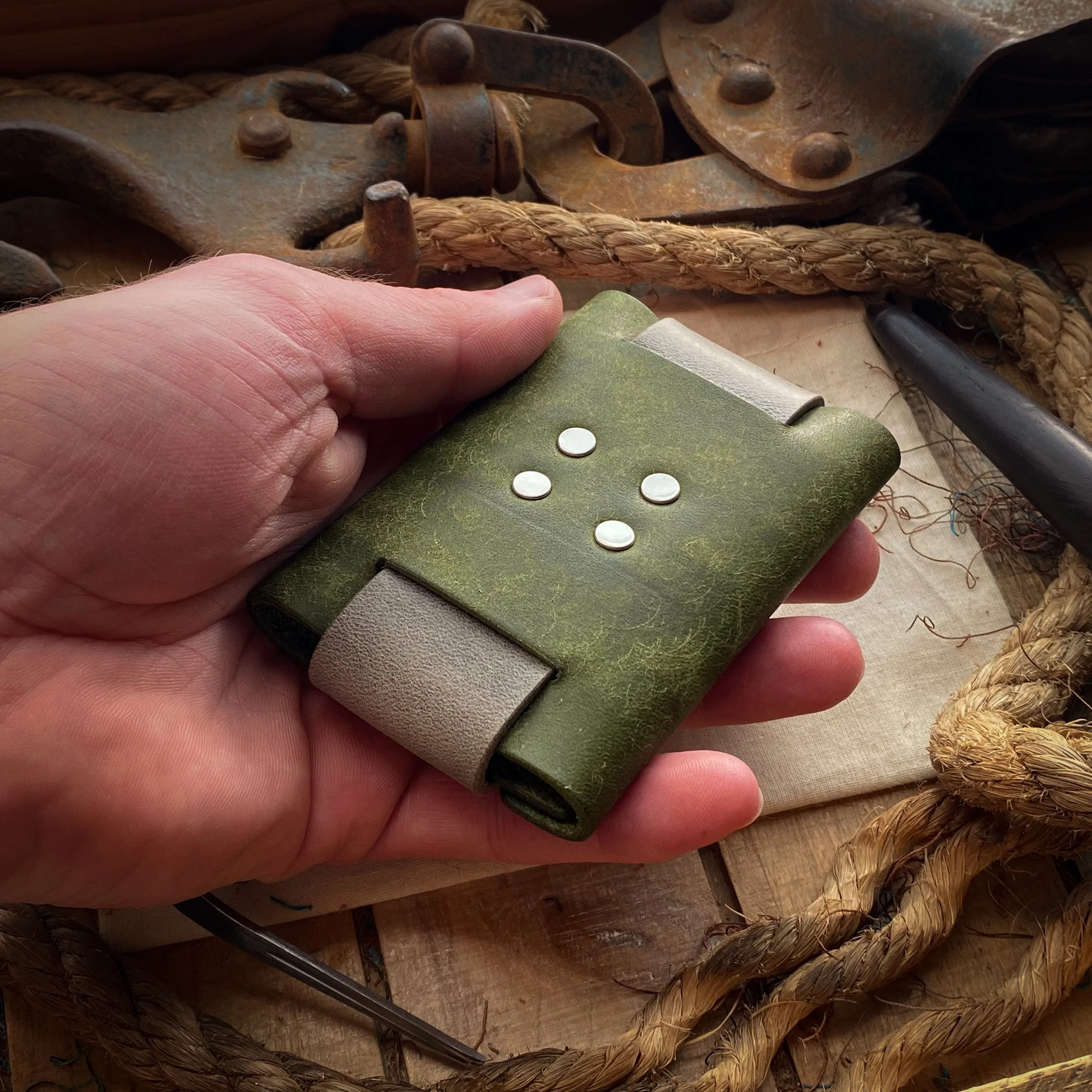 Posh Slim Minimalist Wallet - Olive and Charcoal