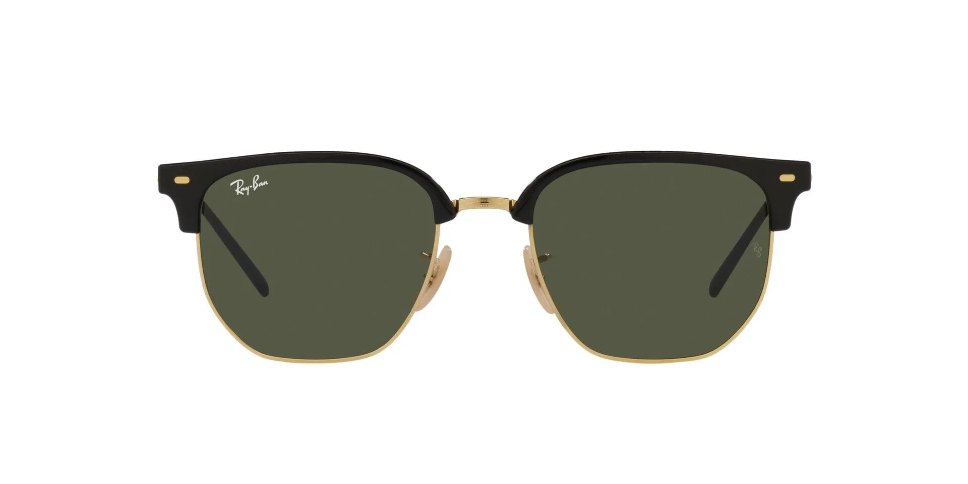 RAY-BAN New Clubmaster Polished Black On Arista Gold - Green Sunglasses