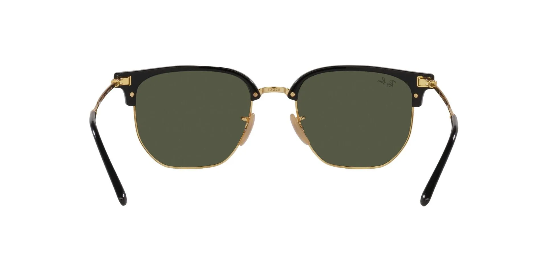 RAY-BAN New Clubmaster Polished Black On Arista Gold - Green Sunglasses