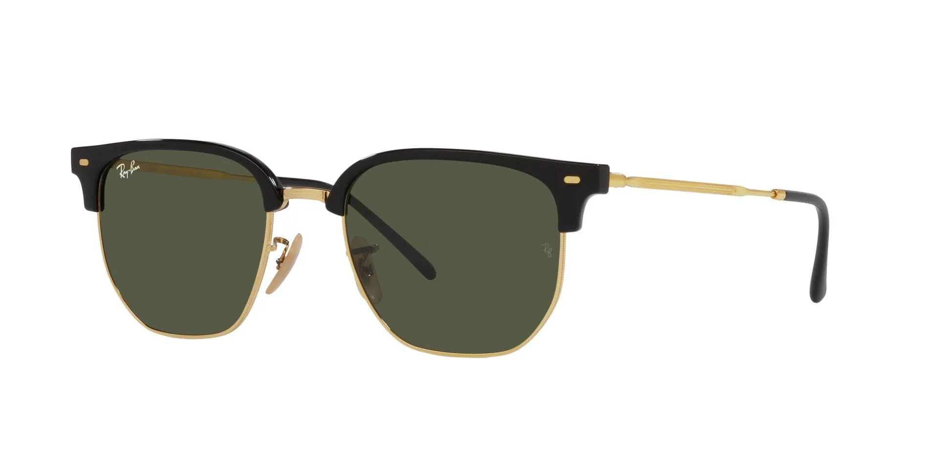 RAY-BAN New Clubmaster Polished Black On Arista Gold - Green Sunglasses