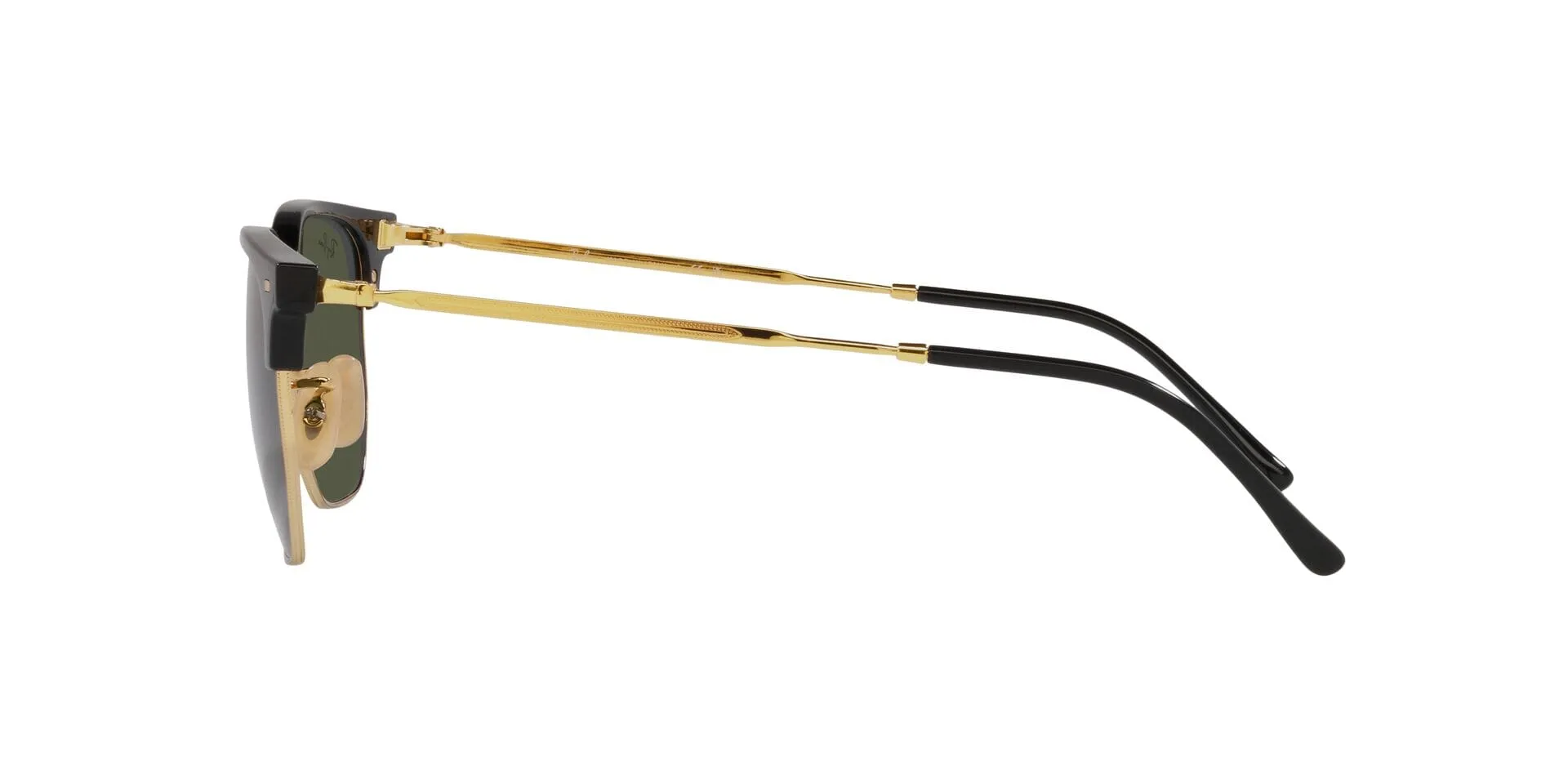RAY-BAN New Clubmaster Polished Black On Arista Gold - Green Sunglasses