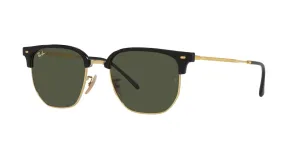 RAY-BAN New Clubmaster Polished Black On Arista Gold - Green Sunglasses
