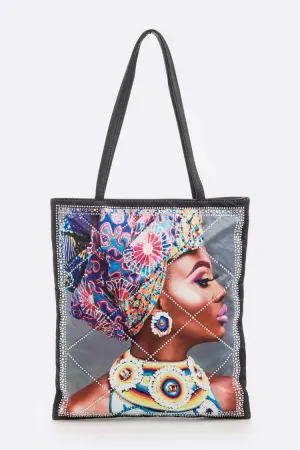 **RE-STOCKED**  Fashion Afrocentric Tote w/Rhinestones