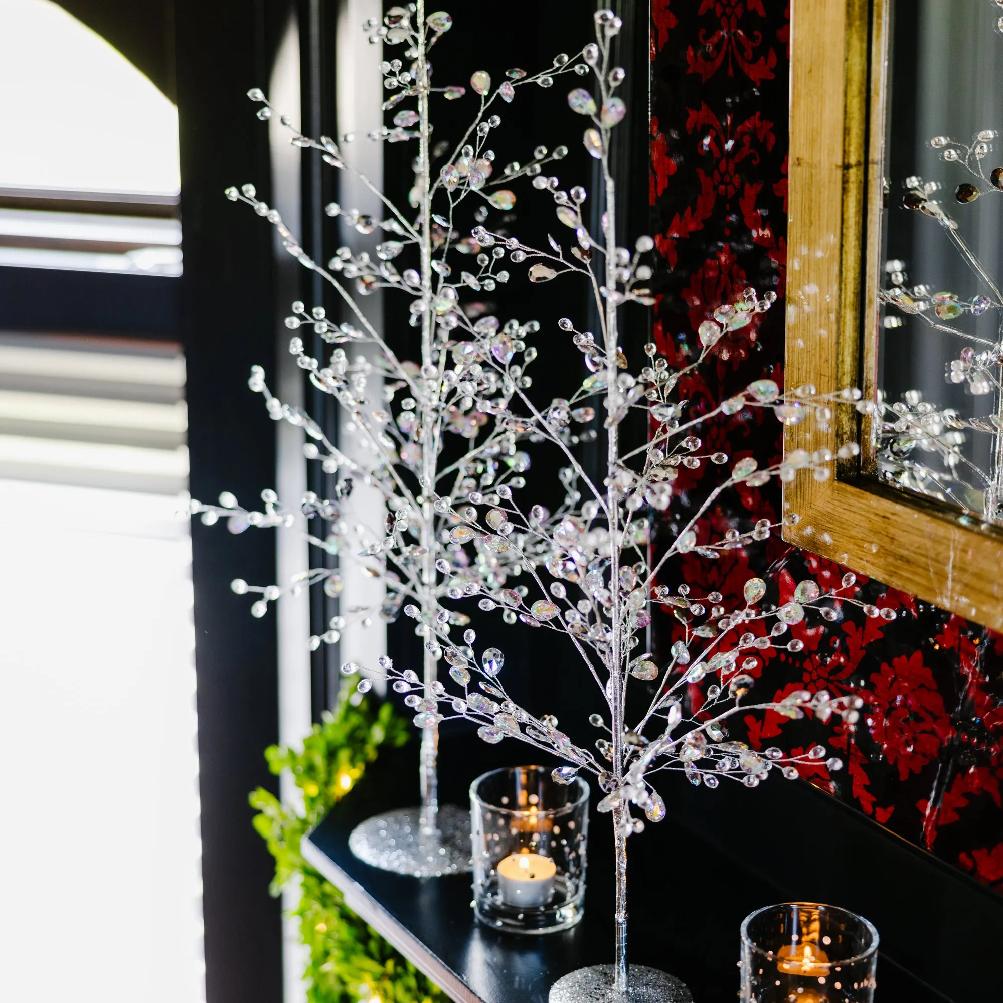 Silver 25" & 22" Decorative Gemmed Trees (Set of 2)