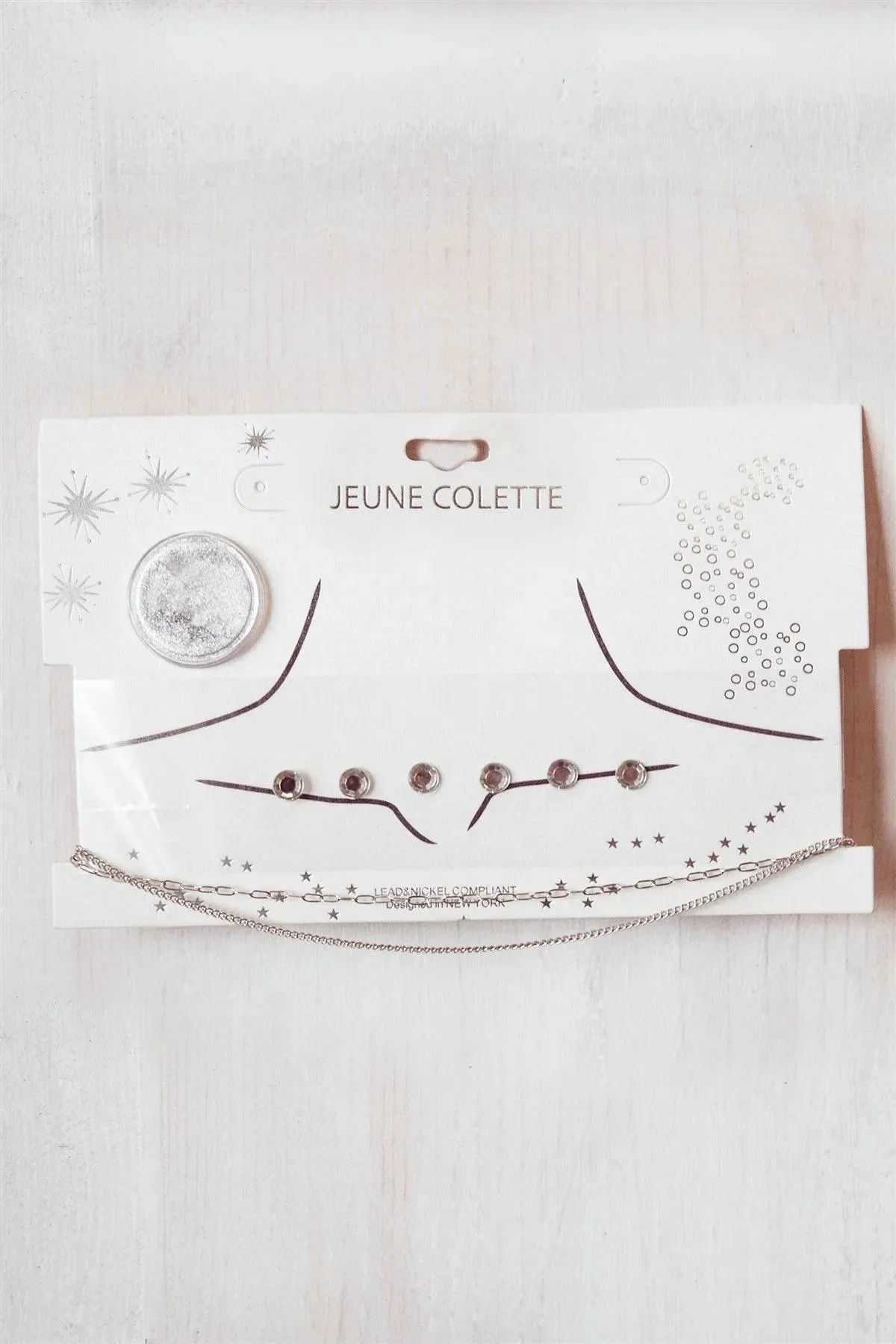 Silver Festival Choker & Face Body Rhinestone Jewels Set