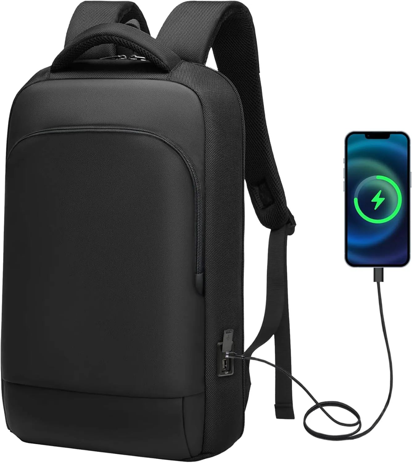 Slim Laptop Backpack for Men, Business Backpack with Charging Port, Tech Backpack for 15.6 inch Laptop for Work Office (Black 01)