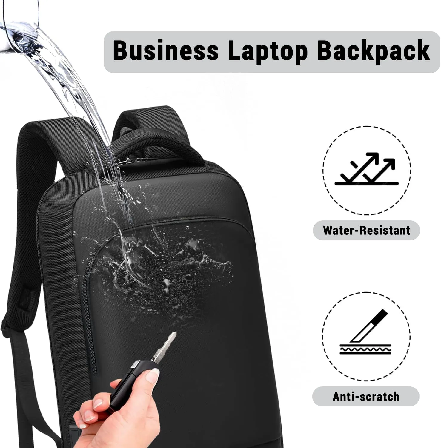 Slim Laptop Backpack for Men, Business Backpack with Charging Port, Tech Backpack for 15.6 inch Laptop for Work Office (Black 01)