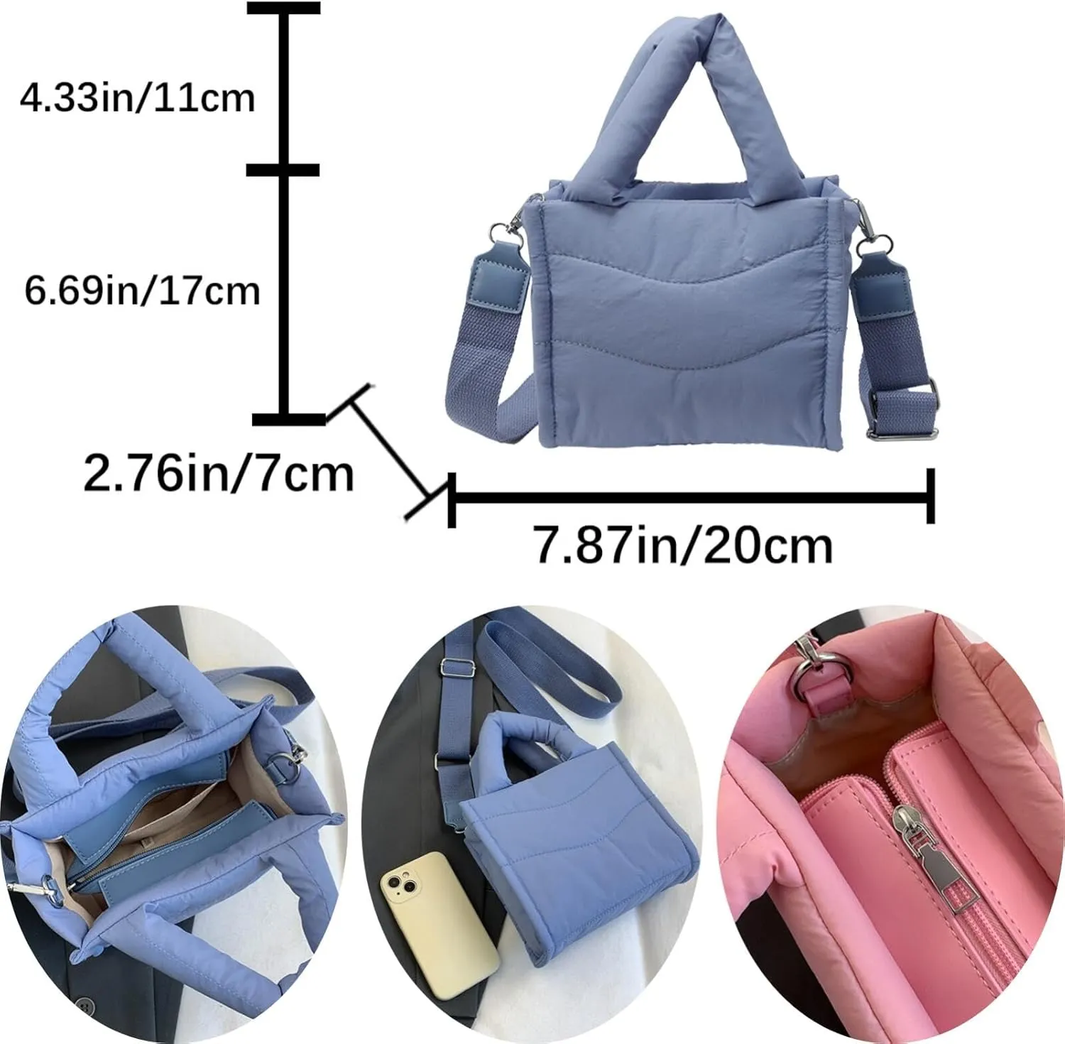 Small Puffer Tote Bag for Women Handbag, Quilted Nylon Shoulder Crossbody Puffy Padded Purse