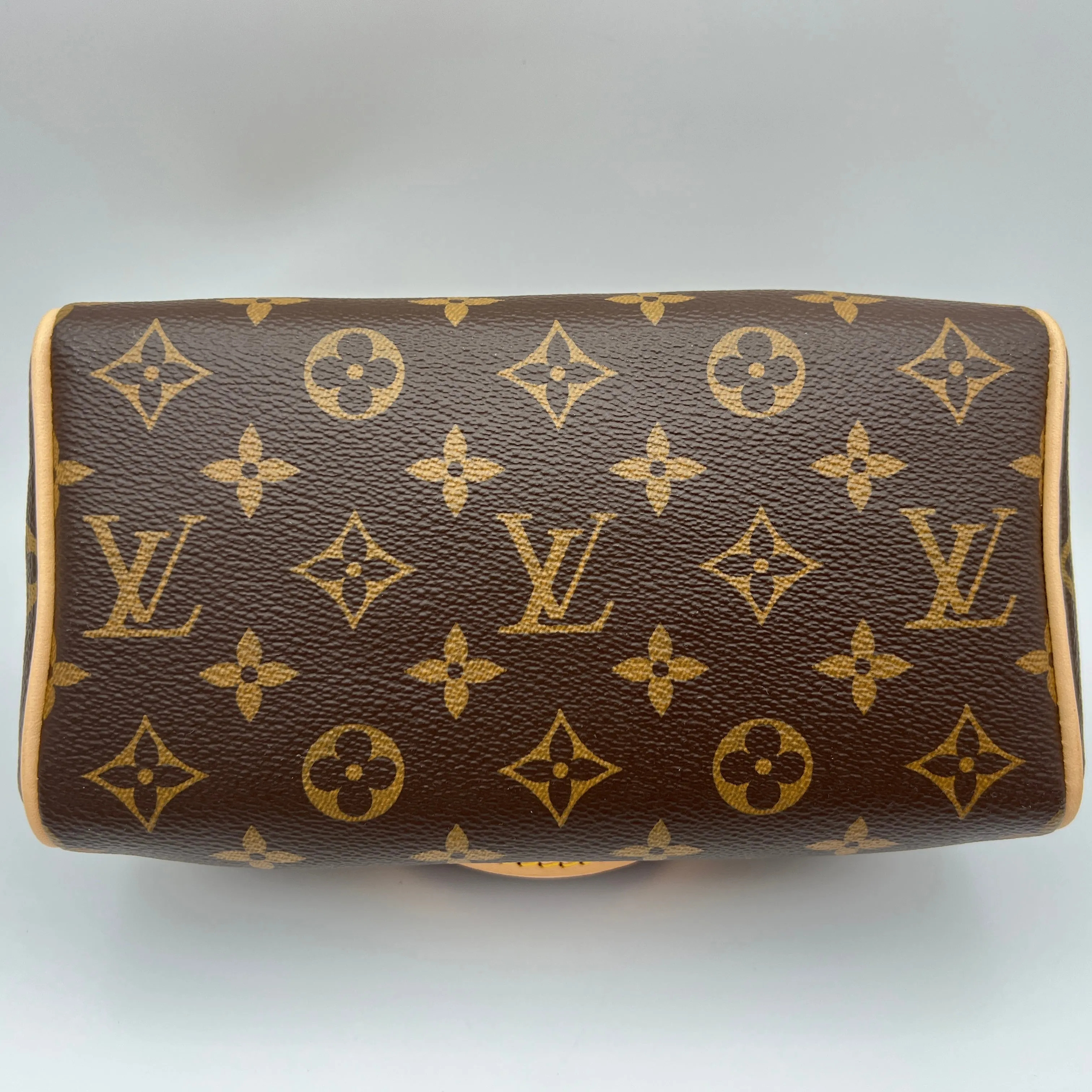 Speedy Bandouliere 20 Brown Top Handle Bag in Monogram Coated Canvas, Gold hardware