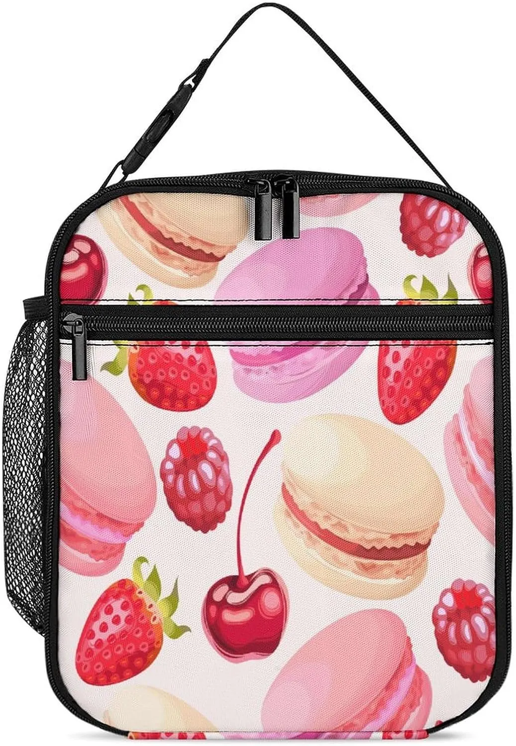 Strawberry Macaron Reusable Lunch Bento Box for Men Women Portable Insulated Lunch Tote Bag for Office Work Picnic, 27.5X20cm, style-13