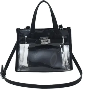 Tote Bag for Women PVC Clear Plastic Handbags PU Leather Shoulder Crossbody Bags Jelly Bags Purses(Black)