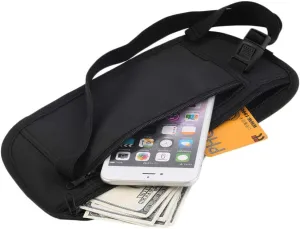 Travel Money Belt Hidden Wallet Passport Money Waist Belt Bag Slim Secret Security Travel Bag Chest Pack (Black)