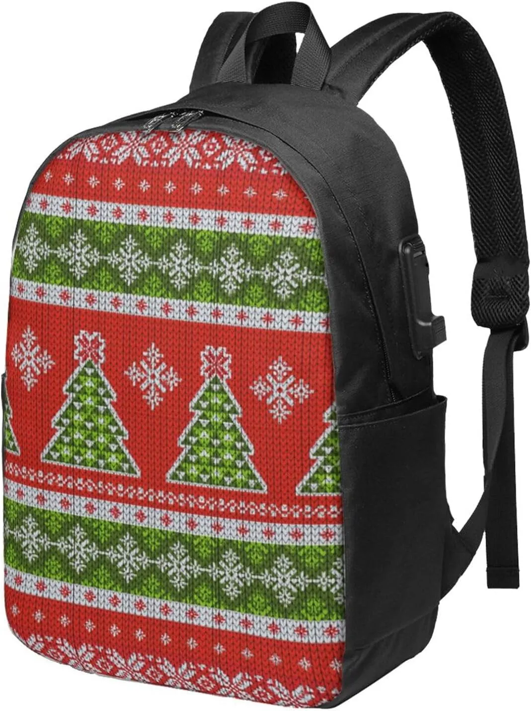 Ugly Sweater Christmas Usb Travel Laptop Backpack  Durable Polyester Backbag With Charging Port & Headphone Jack