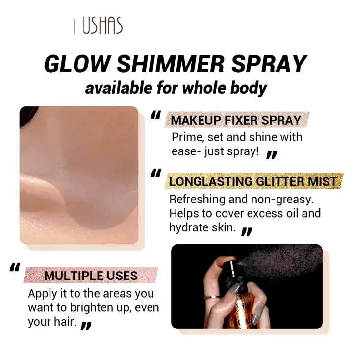 Ushas Glow Shimmer Glitter Moisturizing Face and Body Spray