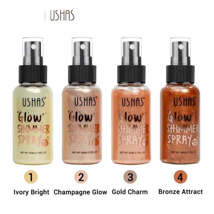 Ushas Glow Shimmer Glitter Moisturizing Face and Body Spray