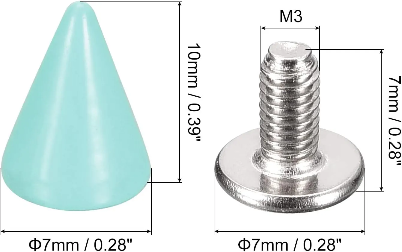 uxcell 50 Sets Cone Spikes Studs, 7x10mm Studs and Spike Metal Screw Back Rivet for Clothing Belts Bags Shoes DIY Leathercraft, Green
