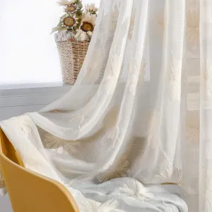 VOGOL 2 Panels Rod Pocket Sheer Curtains Flower Embroidered Elegant Window Drapes for Living Room Bedroom,52x96,Beige