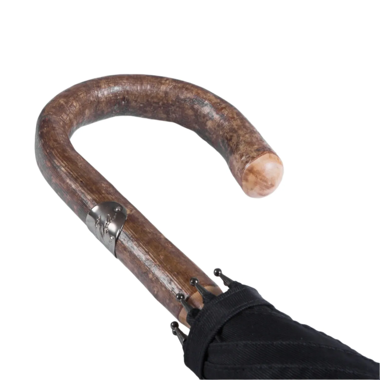 Walnut Solid-Stick Umbrella with Black Canopy