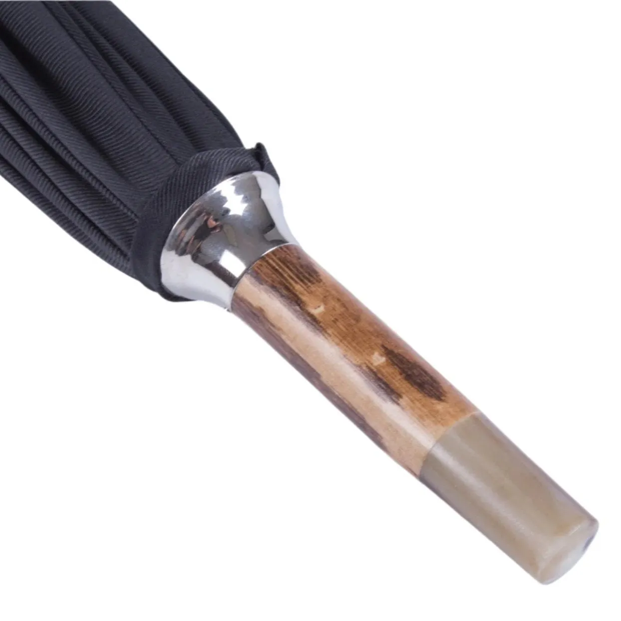 Walnut Solid-Stick Umbrella with Black Canopy