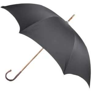 Walnut Solid-Stick Umbrella with Black Canopy