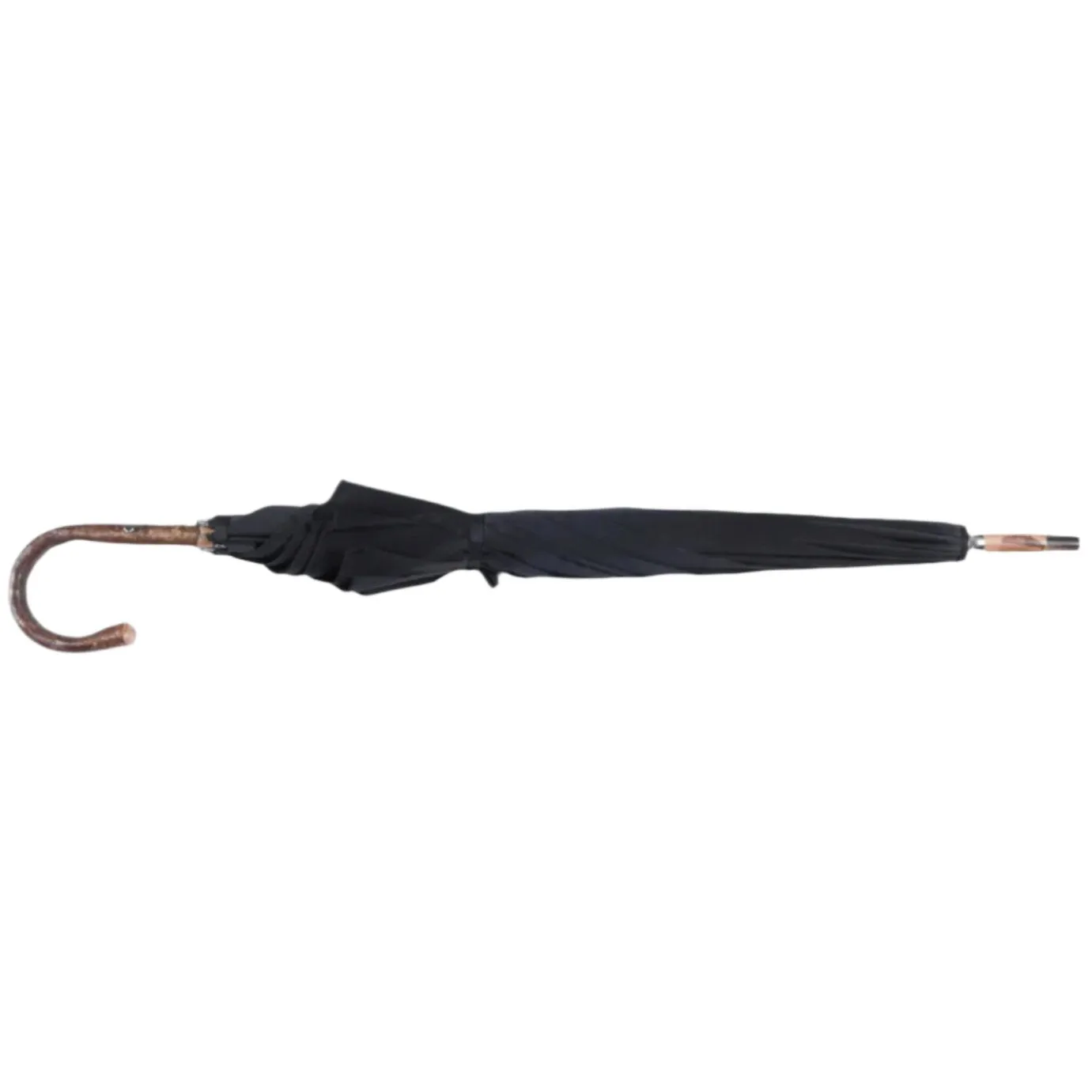 Walnut Solid-Stick Umbrella with Black Canopy
